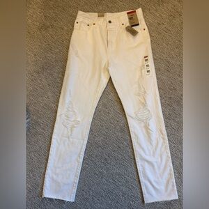 Levis 501 Jeans Women's White Button Fly Distressed 27x32 High Rise Straight